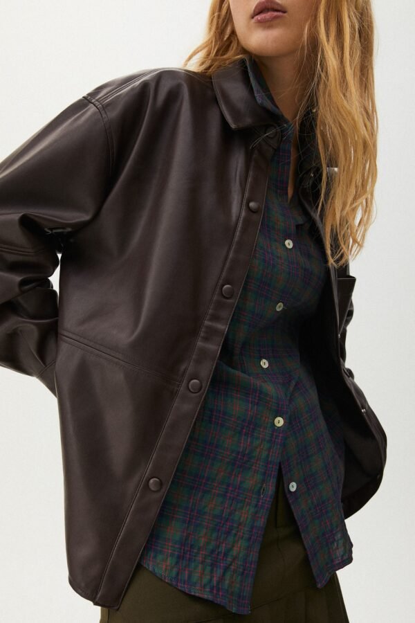 Faux Leather Overshirt With Pocket - Image 3